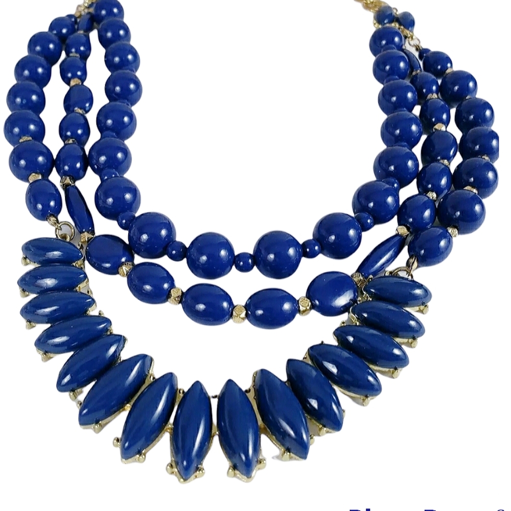 Premier Designs Chucky Navy Blue Beaded Multi Stran Chain Bib